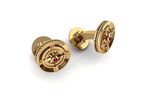 Ratnavali Arts 18 Kt Gold Plated 925 Sterling Silver Natural Ruby Gemstone Men's Cuff Links #TOP8