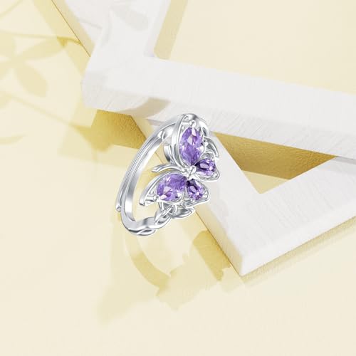 Image of Bee /Butterfly /Mustard Seed /Hummingbird /Cat /Rainbow Adjustable Ring for Women 925 Sterling Silver Spoon Rings for Women Size Fits Most People