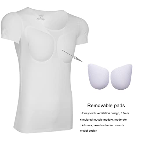 Men Half-Sleeve False Muscle T-Shirt Shaper Padded Shoulders Pad Comfort Low Collar Underwear2