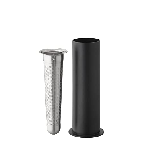 Stelton Teesieb EM77 - Edelstahl-Infuser für klassische Isolierkanne - Konischer Siebeinsatz, schwarzer minimalistischer Aufbewahrungsständer - Stilvolles Tee-Zubehör für Zuhause - 6,5x6,5x16,5 cm
