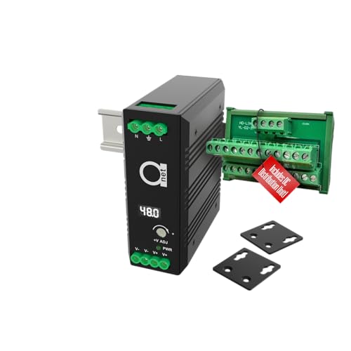 Image of 48V DIN Rail Industrial Power Supply Bundle - 48-52V Adjustable, 2.5A 120W Output with DC Distribution Module, LED Voltage Display, Lightning & Overload Protection, -40C to +85C, Fanless Aluminum