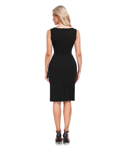 MINTLIMIT Women's Sheath Dress Boat Neck Sleeveless Ruched Slim Work Pencil Dresses3