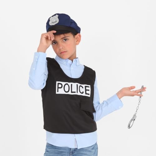 FORMIZON Deguisement Policier Enfant avec Accessoires Police, Casquette, Ceinture, Walkie Talkie Police, Menotte Police, Cost