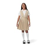French Toast Girls' V-Neck Pleated Jumper, Khaki, 6
