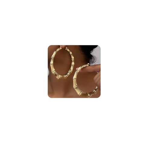 Gold Bamboo Earrings for Women Silver 90s Large Hoop Earrings Hip Hop Statement African Women Jewelry Gifts