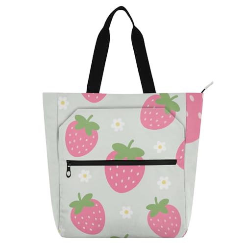 Bolsa para escuela y comestibles con diseño de caricatura gris fresa de múltiples bolsillos