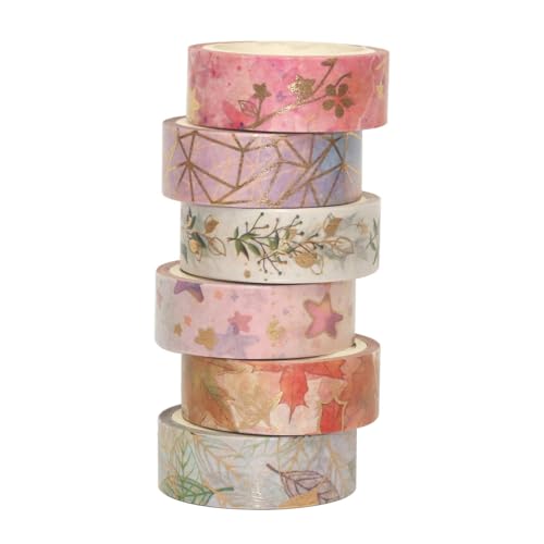 Image of Washi Tape Set - 6 Pcs Decorative Designer Tapes for Scrapbooking, Journals, DIY Crafts, Gift Wrapping And Creative Projects - Easy to Stick And Remove