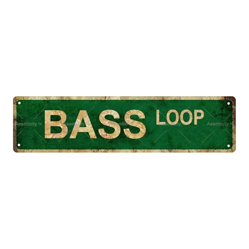 BASS LOOP MUSIC Vintage Metal Tin Street Sign Bar Cafe Garage Cave Home Room Wall Bathroom Farmhouse Garden Porch Patio Decor, 16 x 4 Inch