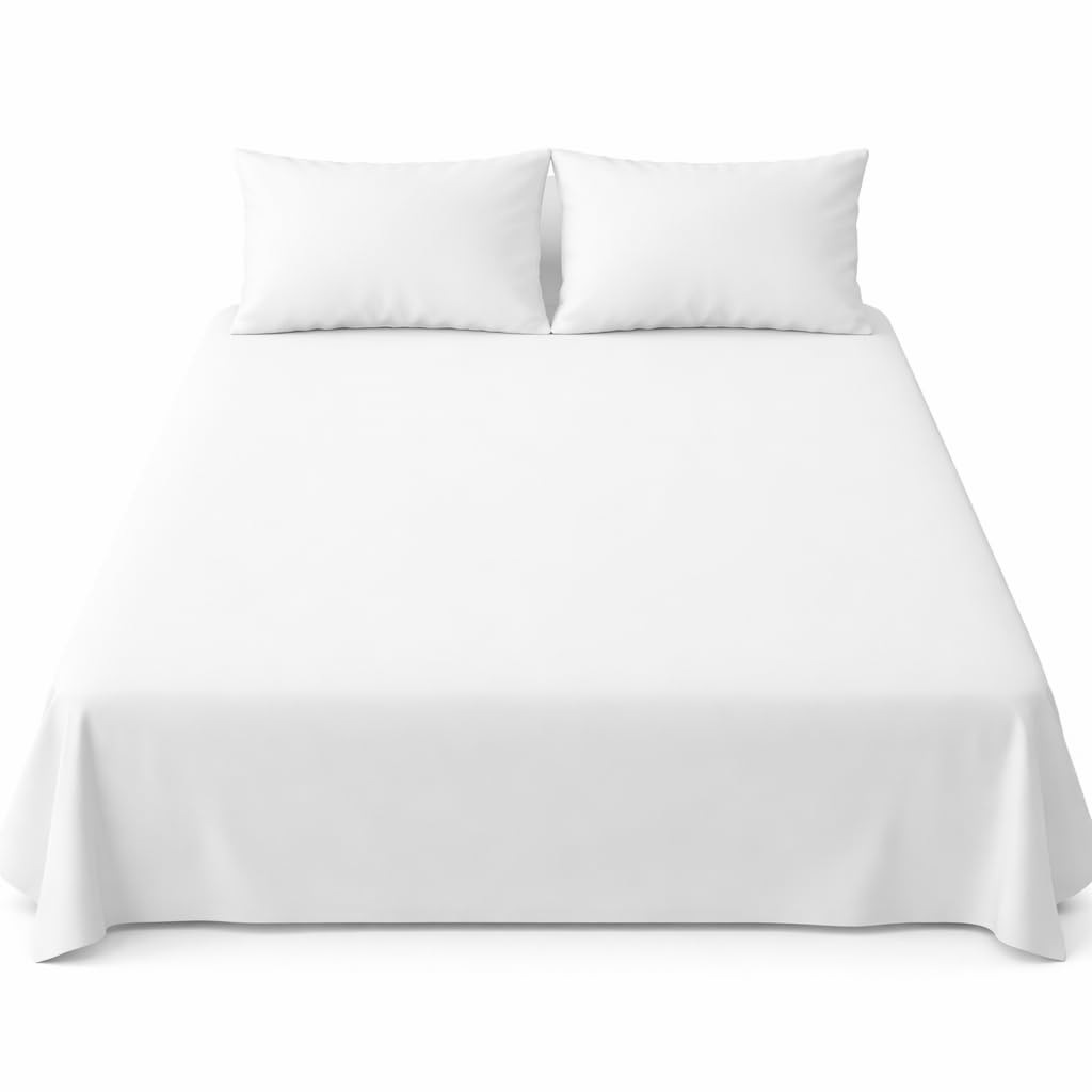 Solid Plain 100% Cotton Bedsheet – Ultra Soft, Breathable, and Durable King/Queen Size Bedding Set Cotton Bedsheet for Hotel,Guest Room (White)