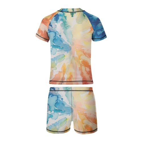 Watercolor Rainbow Tie DyeChildren's Casual Swimsuit Set - Simple and Versatile10-12Y（150cm）3