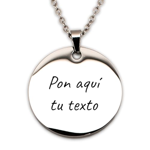 Genérico Collar personalizado, grabado a doble cara, plateado con cadena de acero inoxidable, joyería