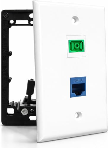 Placa de fibra óptica SC/APC y ethernet Cat6 DIYTECH con soporte de montaje bajo voltaje blanco