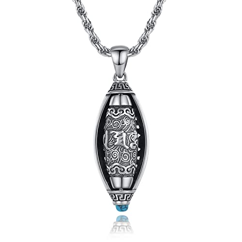 FAZOVIN Tibetan Buddhist Mantra Om Mani Padme Hum/Pixiu Necklace for Men Women with Prayer Wheel Patron Saint Amulet Necklace