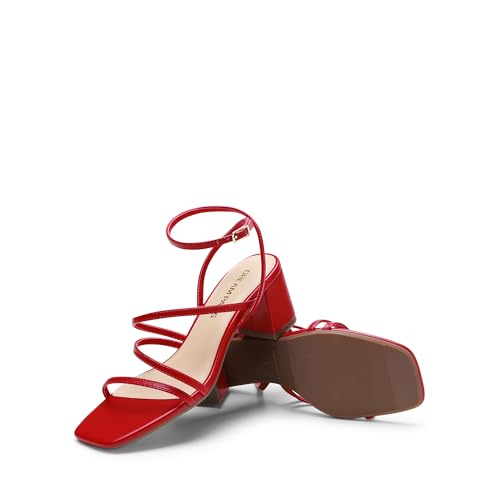 Image of DREAM PAIRS Womens Strappy Block Heel Sandals | Block Heels 2 inch Strappy Square Toe, chic strappy style,Chunky Low Heeled Sandals,for Party Wedding Evening