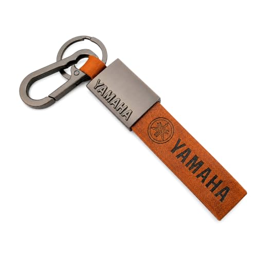 Image of Yaa Catchy Premium Leather Keychain Metal Hook Compatible with YAMAHA Durable Faux Leather Brown Strap with Heavy-Duty Alloy Clip Stylish Bike & Car Key Holder for Yamaha Lovers