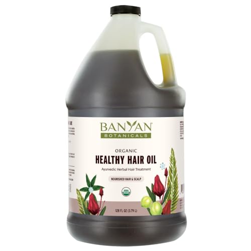 Banyan Botanicals Healthy Hair Oil – Organic Herbal Oil with Bhringaraj & Amla – Ayurvedic Hair Care for Strong, Thick, Lustrous Hair & for Scalp Massage – 128oz. – Non GMO Sustainably Sourced Vegan