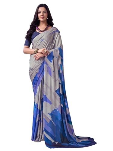 Image of SIRIL Women's Printed Crepe Silk Saree with Unstitched Blouse Piece