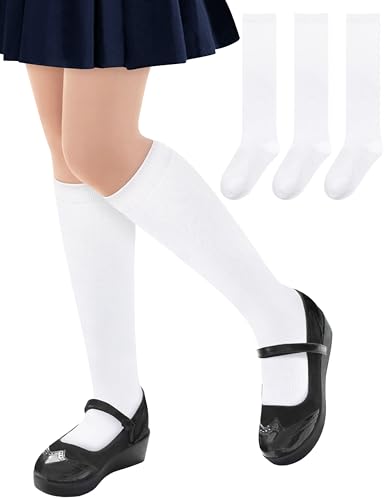 Sarfel 3 Pairs Girls Knee High Socks School Uniform Sock Long Socks for Girls Boys Seamless Dress Sock Cotton 3-18 Years