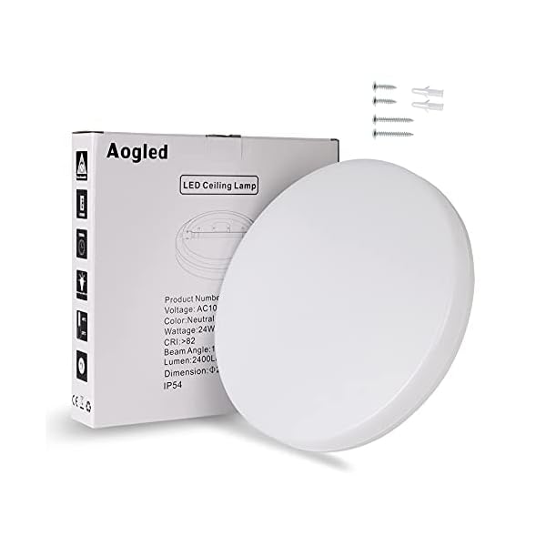 Aogled LED Deckenleuchte 24W 2400LM 4000K Naturweiß Rund,28CM Durchmesser,180 Abstrahlwinkel,IP54 wasserdicht,Wohnzimmer… – Bild 8
