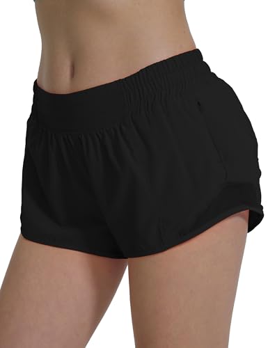 Athletic Running Shorts for Women with Zipper Pocket Soft Gym Workout Shorts with Mesh Liner Qucky Dry