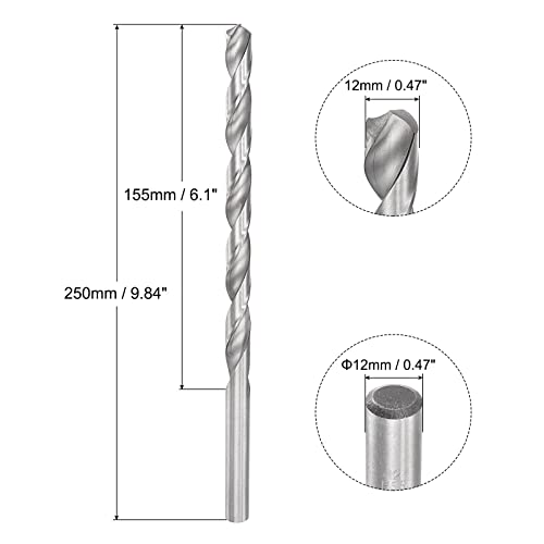 Uxcell 12Mm Twist Drill Bits, High-Speed Steel Straight Shank Extra Long Drill Bit 250Mm Length For Wood Plastic Aluminum #TOP1