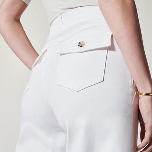 Tummy Control Twill Cropped Wide Leg Pant Plus Size Stretch Pant High Waist Casual Straight Leg with Pocket Jeans4