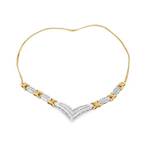 Haus of Brilliance 10K Yellow and White Gold 1.0 Cttw Round and Princess cut Diamond V Shape Statement Necklace (I-J Color, I1-I2 Clarity)