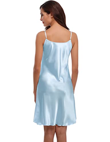 Litherday Women's Satin Nightwear Sexy Nightgown V Neck Negligee Lingerie Silk Night Gowns For Adult Sky Blue #TOP4