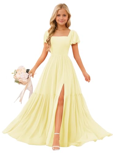Ardenn Clothier Yellow Junior Bridesmaid Dresses for Teen Girls Bridesmaid Dress Chiffon Flower Girl Dress for Wedding Size 14