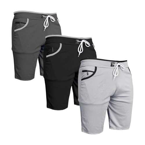 Image of Men's Sports Shorts with Drawstring, Athletic Casual Bermuda Shorts in Multicolor, Zippered Pockets