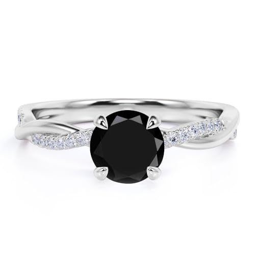 1ct 1.5ct 2ct Black Onyx Engagement Ring - Round Black Onyx Rings for Women White Yellow Rose 10K 14K 18K Gold 925 Sterling Silver with Moissanite Black Onyx Proposal Ring