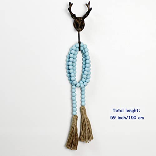 Cvhomedeco. Wood Beads Garland With Tassels Farmhouse Rustic Wooden Prayer Bead String Wall Hanging Accent For Home Festival Decor. Teal Distressed #TOP5