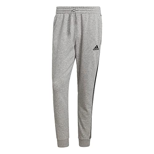 Image of adidas Men's Essentials Fleece Tapered Cuff 3-Stripes Pants, Medium Grey Heather/Black, XXL