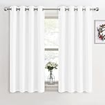 PONY DANCE White Thermal Energy Saving Curtains - Short Light filtering Curtains with Eyelet for Living Room, Soft Small Window Kitchen Drapes, 46 x 54 inch, 2 Panels, Pure White