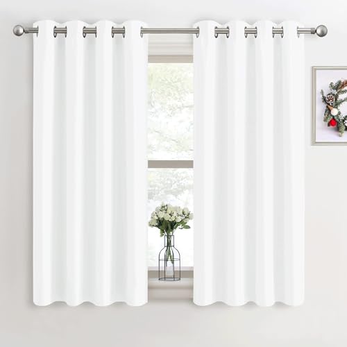 Image of PONY DANCE White Thermal Energy Saving Curtains - Short Light filtering Curtains with Eyelet for Living Room, Soft Small Window Kitchen Drapes, 46 x 54 inch, 2 Panels, Pure White