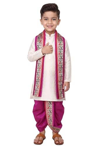 Image of Boys Dhoti Kurta Set Sherwani Style for Kids | Ethnic Traditional Kids Wear with Patiala Dhoti & Dupatta | Wedding Dress for Boys | Indian Cultural Outfit for Puja Festival Party