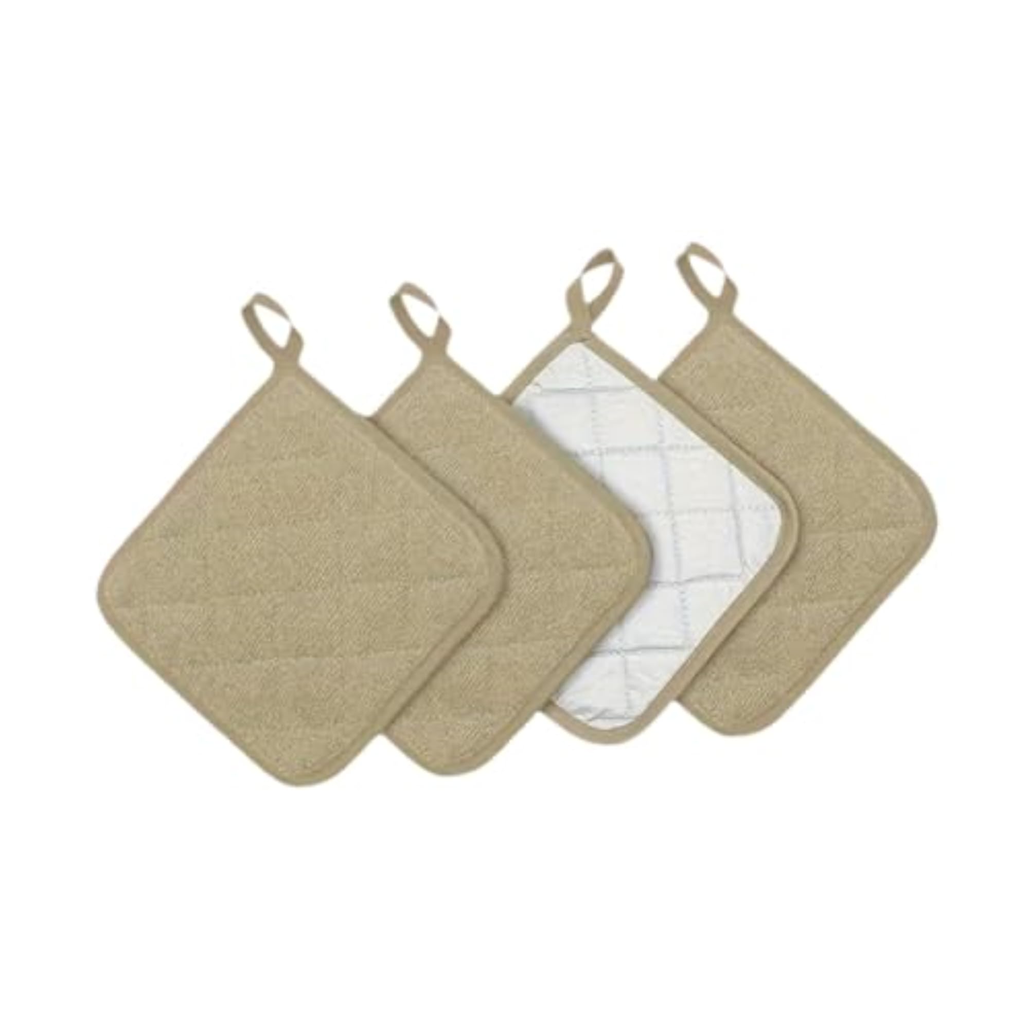 4 Pieces Kitchen Pot Holders Machine Washable Khaki