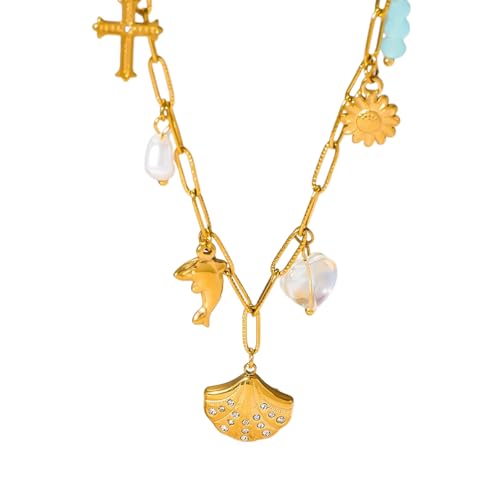 Collier dauphin en acier inoxydable 316L et nacre pour femme chic