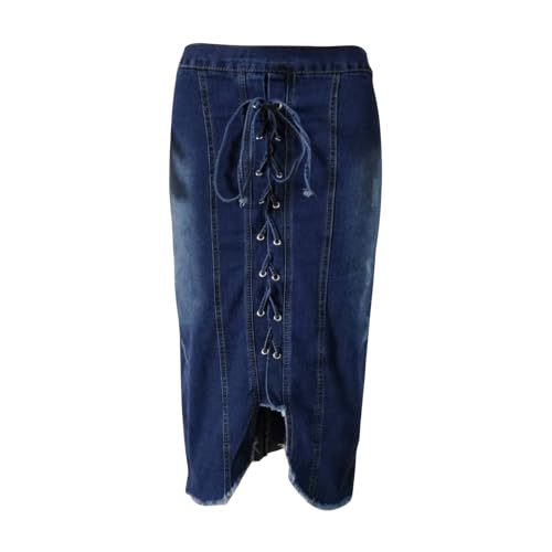 Women Skirts Drawstring Lace Up Summer High-Rise Denim Skirt Patchwork Splicing Western Vintage Skirt3
