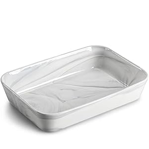 MALACASA, Serie Bake.Grey, 1 TLG. Marmor Porzellan Auflaufformen, Groß Auflaufförmchen Keramik Ofenformen, Backformen Für Lasagne, Tiramisu & Auflauf, Eckige Aufbackform, 35x25x7.5cm, 4150ml