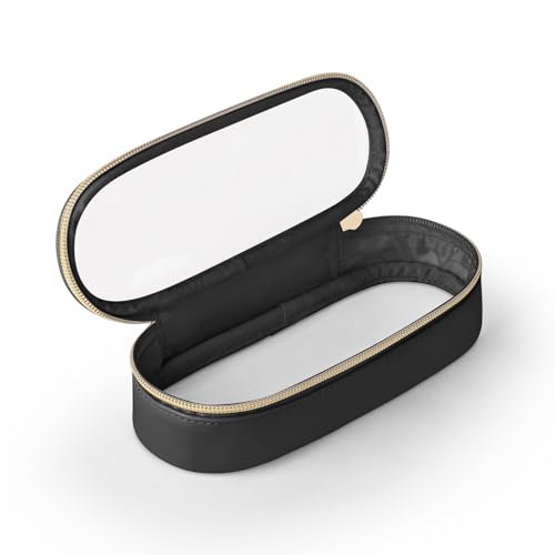 Soimeat Clear Travel Makeup Brush Holder, Leather Makeup Brush Toiletry Bag, Portable Cosmetic Brush Case, Transparent Waterproof Makeup Brush Storage Bag, Black