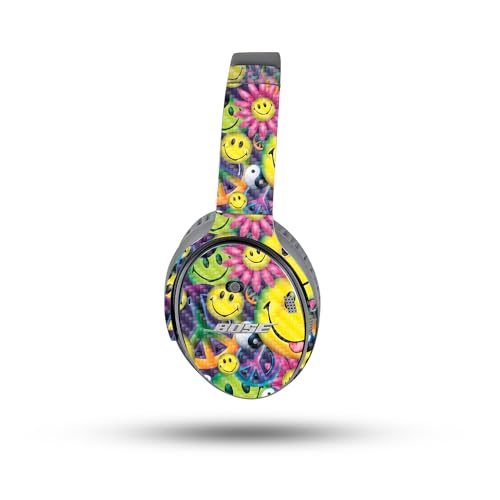 Image of MightySkins Carbon Fiber Skin Compatible with Bose QuietComfort 35 II Headphones - Peace Smile | Protective, Durable Textured Carbon Fiber Finish | Easy to Apply