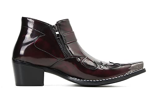 Santimon Men's Genuine Leather Western Chelsea Boots - Ankle Cowboy Boots with Metallic Wingtip Toe, Beaded Buckle & Side Zipper for Bar, Honky-Tonks & Neon Nights3