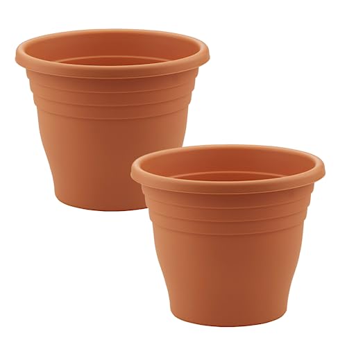 Fyne-Finds Set of 2 Terracotta 30cm, 12inch Plastic Planter Round Ascot Pierceanle Drainage Holes Flower Plant Garden Pot