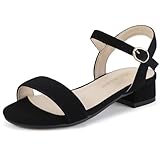 Hehainom Girls Dress Shoes Low Black Nubuck Heels Sandals Open Toe Wedding Party School for Little Big Kids Flower Girl 3 Shoes