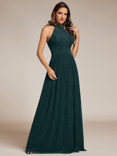 Image of Ever-Pretty Women's Elegant Halter Formal Dresses Evening Gowns Pleated Glitter Floor Length Wedding Guest Dress 41961