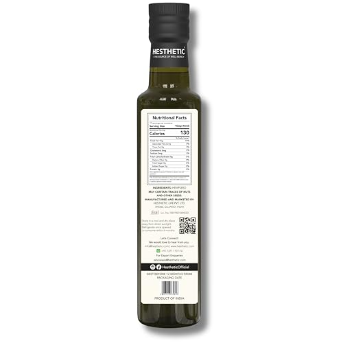 Image of HESTHETIC Cold Pressed Hemp Seed Oil 250ml | Unrefined Virgin Food-Grade Hemp Seed Extract | Rich in Plant Omega-3 & Omega-6 | Salad-Drizzle & Finishing Use | Glass Bottle