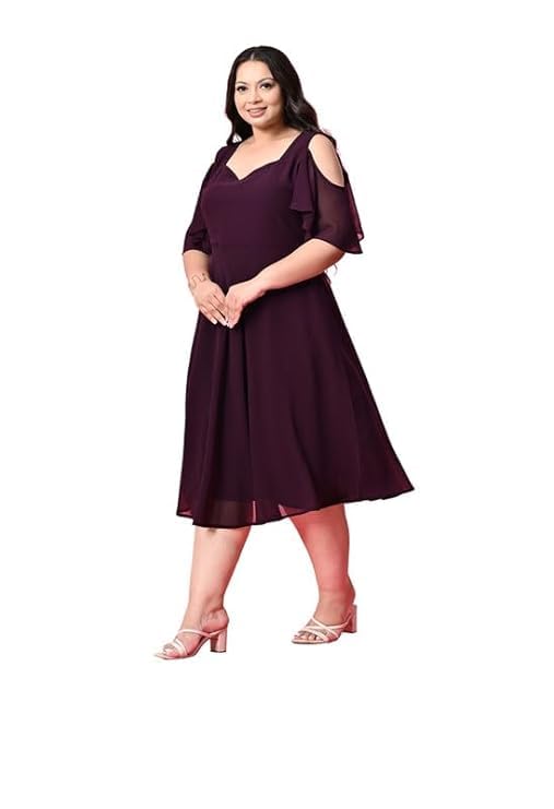 PrettyPlus by Desinoor.com Cold Shoulder Midi Dress for Women | Western Dress for Women Plus Size | Georgette Midi Dresses... - Review, Price and Buying Guide