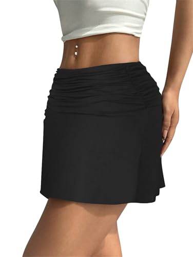 Hafailia Womens Mini Skorts Sexy Ruched Waist Pencil Bodycon A-Line Skirts with Shorts Underneath4