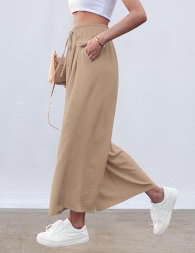 Image of ZJCT Wide Leg Palazzo Pants for Women Summer Beach Pants Flowy Loose Casual Lounge Pajama Yoga Pants with Pockets